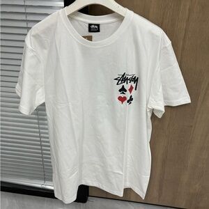 Stussy White Tee with Black and Red Card Suit Prints